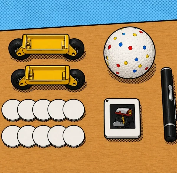 Accessory pack: rollers, ball, laser pointer, NFC polaroid and tags